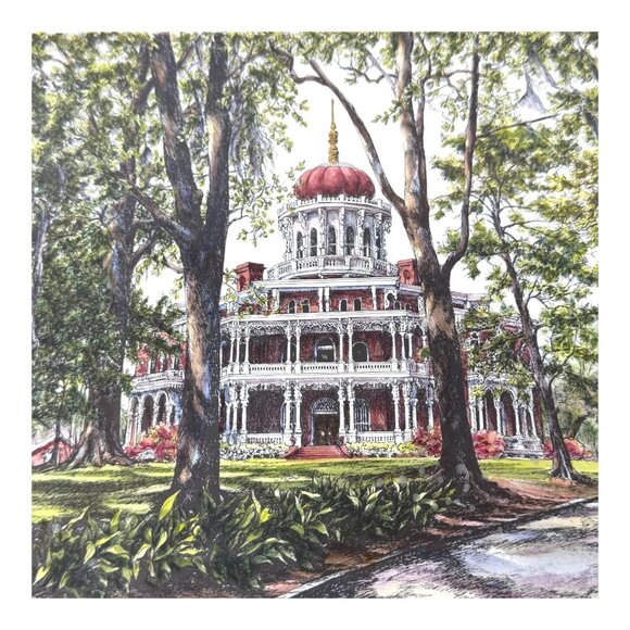 Gold Frame Longwood Mansion Art Print Southern Architectural Masterpiece Signed - Picture 3 of 14